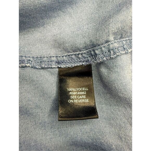 Torrid 3 Chambray Off Shoulder Smocked Skater Dress Blue Above Knee Pockets - Picture 8 of 8